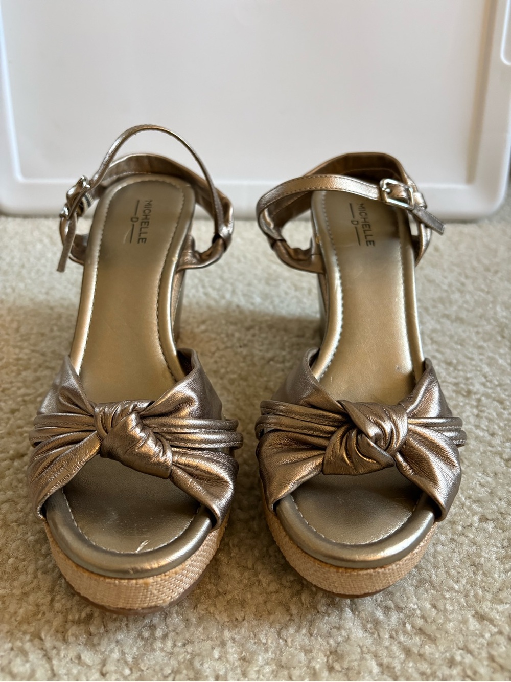 Michele Metallic Metallic Brown Knot Front Platform Wedge Sandals